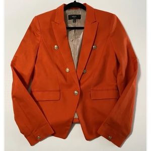 Mango Mng Blazer Jacket Poppy Red Orange Linen & Cotton Size S Buttons Fitted